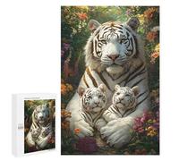 White Tiger Family in Flowers Puzzle 1000 Pièces Educa Jouet en Bois Cadeau Unique Décoration Intérieure Jeu Éducatif Challenge Toy Adultes Et Enfants À Partir De 14 Ans 1000 PCS