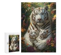 White Tiger Family in Flowers Puzzle 1000 Pièces Educa Jouet en Bois Cadeau Unique Décoration Intérieure Jeu Éducatif Challenge Toy Adultes Et Enfants À Partir De 14 Ans 300 PCS