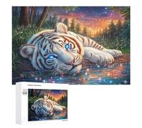 White Tiger par Snowy Forest Stream and Cabin Puzzle 1000 Pièces pour Famille Activité De Table Résolution Logique Cadeau pour Temps De Qualité 1000 PCS