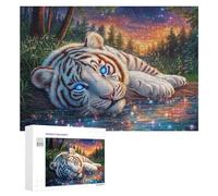 White Tiger par Snowy Forest Stream and Cabin Puzzle 300 Pièces pour Adolescents 14+ Défi Puzzle Pensée Critique Cadeau pour Adolescents 300 PCS