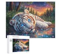 White Tiger par Snowy Forest Stream and Cabin Puzzle 500 Pièces pour Adultes Activité Relaxante Réduction du Stress Cadeau pour Bien-être 500 PCS