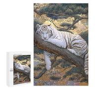 White Tiger Resting on Tree Branch Puzzle 1000 Pièces Educa Jouet en Bois Cadeau Unique Décoration Intérieure Jeu Éducatif Challenge Toy Adultes Et Enfants À Partir De 14 Ans 1000 PCS