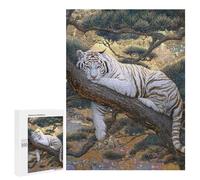 White Tiger Resting on Tree Branch Puzzle 500 Pièces Educa Jouet en Bois Cadeau Unique Décoration Intérieure Jeu Éducatif Challenge Toy Adultes Et Enfants À Partir De 14 Ans 500 PCS
