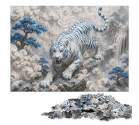 White Tiger with Blue Stripes on Waves Puzzle en Bois, 1000 pièces | Puzzle pour adultes: activité manuelle autour de la table à la maison le w nd.