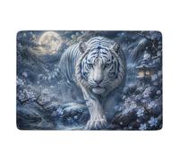 White Tiger with Blue Stripes Tapis 150 x 100 cm, Doux et Antidérapant | Tapis imprimé de chambre comme cadeau du Nouvel An, avec surface douce; pour petits espaces intérieurs