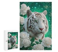 White Tiger with Roses Puzzle 1000 Pièces Educa Jouet en Bois Cadeau Unique Décoration Intérieure Jeu Éducatif Challenge Toy Adultes Et Enfants À Partir De 14 Ans 1000 PCS