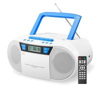 (White, US Standard) Radio FM portable avec lecteur CD, Bluetooth, lecteur de cassettes et lecteur de cassettes.