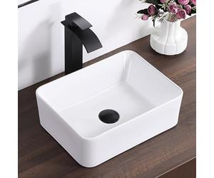 White Vessel Sink Rectangle 16"x12" Bathroom Sink Rectangular Modern Above Counter 16 Inch Small Bathroom Sinks White Porcelain Ceramic Vessel Vanity Sinks Art Basin