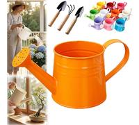 White Watering Can Metal, 1L Vintage Galvanized Sprinkler Can, Rustproof & Leak-Resistant, Ideal for Indoor & Outdoor Plants, Lawn, Garden - Durable Gardening Tool for Home & Office (Orange)