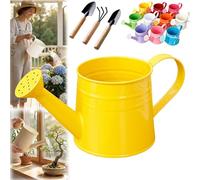 White Watering Can Metal, 1L Vintage Galvanized Sprinkler Can, Rustproof & Leak-Resistant, Ideal for Indoor & Outdoor Plants, Lawn, Garden - Durable Gardening Tool for Home & Office (Yellow)
