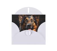 White WHJSHOP Carte de vœux imprimée berger allemand - Papier nacré double face haut de gamme effet nacré avec boucle d'amour et enveloppe en papier nacré