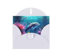 White WHJSHOP Carte de vœux Motif dauphins Corail du monde sous-marin - Papier nacré double face haut de gamme Effet perle Love Buckle Enveloppe en papier perlé