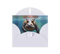 White WHJSHOP Carte de vœux Motif hippopotame de plongée - Papier nacré haut de gamme avec effet nacré double face