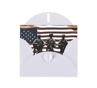 White WHJSHOP Carte de vœux Motif soldats militaires américains - Papier nacré haut de gamme double face avec boucle d'amour et enveloppe en papier nacré