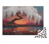 White Willow,Red Wildflowers in The Grass Cadeau Unique Décoration Intérieure Jeu Éducatif Challenge Toy Adultes & Enfants des 14 Ans 1000pcs (75x50cm)