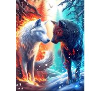 White Wolf And Black Loup dans une forêt magique 1000 Pièces Puzzle Adulte En Carton Anti-Déchirure Haute Qualité Faune sauvage et animaux de compagnie Très Difficile Anti-Stress Décoration Murale Cad