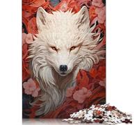 White Wolf in Red Flowers Puzzle 1000 Pièces Educa Jouet en Bois Cadeau Unique De l'art De La Décoration Jeu Éducatif Challenge Toy pour Adultes Et Enfants À Partir De 12 Ans 1000pcs (75x50cm)