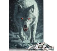 White Wolf with Red Eyes Puzzles 1000 Pièces Cadeau Unique Jeu Éducatif Challenge Toy À De Qualité Supérieure Peinture Art pour Adultes Et Enfants À Partir De 12 Ans 1000pcs (38x26cm)