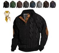 MENGYSM Whitecloths Life Clothing Men,Men's Vintage Knit Print Zip Up Sweatshirt,Casual Long Sleeve Stand Collar Button Pullover