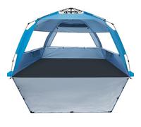 WhiteFang Deluxe XL Tente de Plage Pop-up pour 3 à 4 Personnes, Protection UV, Sol Extensible avec 3 fenêtres de Ventilation, Sac de Transport, piquets et haubans (Bleu uni)