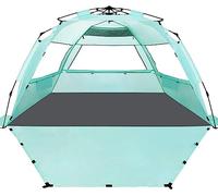 WhiteFang Deluxe XL Tente de Plage Pop-up pour 3 à 4 Personnes, Protection UV, Sol Extensible avec 3 fenêtres de Ventilation, Sac de Transport, piquets et haubans (Vert Menthe)