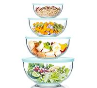WhiteRhino Lot de 4 bols en verre avec couvercles, résistants à la chaleur (3,5 l, 2 l, 1 l, 0,5 l), saladiers transparents avec couvercles sans BPA pour cuisine, micro-ondes, lave-vaisselle