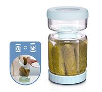 WhiteRhino Pot Pour Cornichons, 1L Pot à Cornichon,Récipient en Sablier pour Olives, Support de Cornichons Olives,Jalapenos,Renversé,Couvercles Hermétiques Étanches