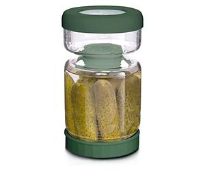 WhiteRhino Pot Pour Cornichons, 1L Pot à Cornichon,Récipient en Sablier pour Olives, Support de Cornichons Olives,Jalapenos,Renversé,Couvercles Hermétiques Étanches