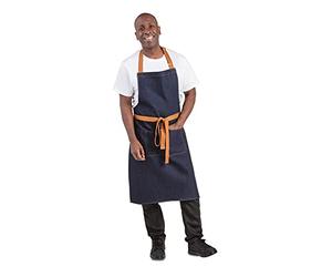 Whites Chefs Clothing B980 Tablier de bistro en polycoton 700 x 1000 mm Bleu denim/marron clair