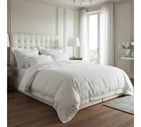 Whites of London Parure de lit en percale de coton bio | Certifié GOTS | Collection hôtel de luxe brodée à la main | Housse de couette et 1 taie d'oreiller Oxford (lit simple, blanc)