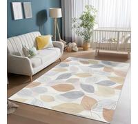 WhiteTapis Antidérapant Durable, 140 x 200 cmDoux et Lavable Facile à Entretenir pour Salon Chambre véranda - Style Moderne Du Milieu Du Siècle Feuilles Lignes Noble Légère Ornament Concevoir