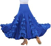 Whitewed Flamenco Paso Doble Ballroom Lisse Danse Jupes Costumes pour Femmes Vente Bleu