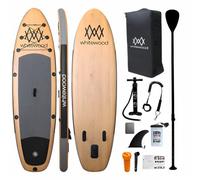 Whitewood Planche de Stand Up Paddle 11’ 335 cm Sup Board Gonflable Prime Conception Bois avec Accessoires - Sac à Dos iSUP, Pagaie Réglable, Pompe, Sac à Téléphone - Jusqu'à 180 kg, 2 ou 3 Personnes