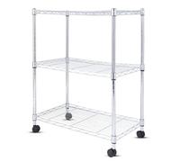 Whitmor Étagère de Rangement Robuste avec roulettes, unités de Rangement réglables, capacité de 272,2 kg, étagère métallique de Rangement en Acier, 3 Niveaux, 61 x 35,6 x 81,3 cm (L x l x H), Chrome