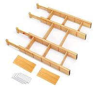 Whitmor Lot de 4 séparateurs de tiroir réglables en bambou, extensibles de 43,2 à 55,9 cm, peu encombrants, antidérapants et à ressort pour cuisine, chambre à coucher, bureau, 4 séparateurs avec 9