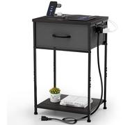 Whitmor Table de nuit avec station de charge, table de chevet avec tiroir en tissu et étagère de rangement, table d'appoint avec ports et prises USB, table de chevet pour chambre à coucher, salon