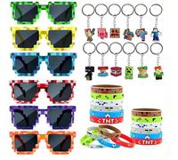 Whizmara Jeux vidéo Cadeaux Fêtes à Thème Kit, 30 PCS Miner Cadeau Anniversaire Enfants avec Lunettes Pixel Mosaic Porte-clés Bracelet, Miner Party Faveurs, Cadeaux Fête Enfants Jeux