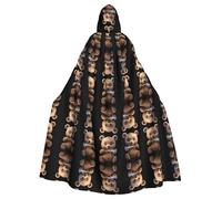 WHJDPP Adorable petit ours mangeant du poisson imprimé Halloween Cape à capuche pour adulte à porter pendant Halloween, jeu de rôle