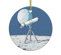 WHJDPP Arbre de Noël rond en céramique à suspendre avec inscription « Regard at the Moon » pour décoration de magasins, portes et fenêtres