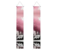 WHJDPP Bannière de porche Paris Street Tour Eiffel à motif floral rose - Robuste, durable, lavable et réutilisable, décoration de remise de diplôme pour fêtes, cérémonies, portes d'entrée