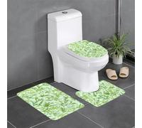 WHJDPP Basilic Thym Lot de 3 tapis de salle de bain antidérapants Motif aneth et romarin - Contour ovale et rectangulaire pour toilettes, coiffeuse et toilettes