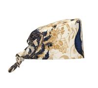 WHJDPP Beau bonnet de travail de nettoyage imprimé paon pour femmes et hommes, réglable, absorbant la transpiration, respirant, noir