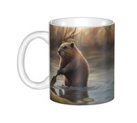 WHJDPP Beaver Working Tasse en céramique pour cappuccino, latte, céréales, yaourt, lait, boissons chaudes ou froides Four à micro-ondes