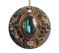 WHJDPP Belle broche vintage imprimée sapin de Noël rond en céramique à suspendre - 7,4 cm ajoute une atmosphère à la fête de vacances