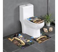 WHJDPP Big Mouth House Printing Lot de 3 tapis antidérapants rectangulaires en forme de U et ovales pour toilettes, coiffeuse et baignoire 61 x 40,6 cm