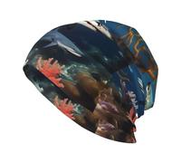 WHJDPP Bonnet tricoté tendance pour adulte Motif requins sous la mer Doux Chaud et élastique Convient pour un usage quotidien Sortir et faire du sport Noir