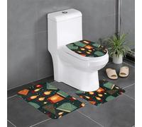 WHJDPP Book Under The Light Lot de 3 tapis de salle de bain antidérapants avec contour, ovale et rectangulaire pour toilettes, coiffeuse et toilettes