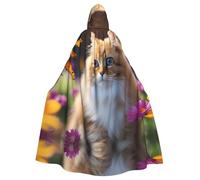 WHJDPP Cape à capuche amusante avec imprimé chats et fleurs pour adulte - Super grande cape à capuche sans fermeture éclair