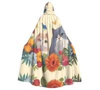 WHJDPP Cape à capuche amusante pour adulte, motif chats oiseaux et fleurs - Super grande cape à capuche sans fermeture éclair