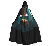 WHJDPP Cape à capuche imprimée avec nœud papillon pour Halloween - Motif aigle dans son nid de montagne - Pour fêtes costumées, cosplay